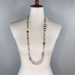 Coldwater Creek Lavender, clear and silver beaded long necklace